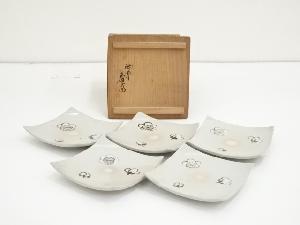 真葛焼　宮川香斎造　御本梅絵角皿5客（共箱）